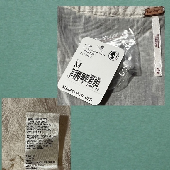 NWT FREE PEOPLE Iggie Embroidered Scoop Neck Long Sleeve Cotton Crop Top/Md - Picture 14 of 16